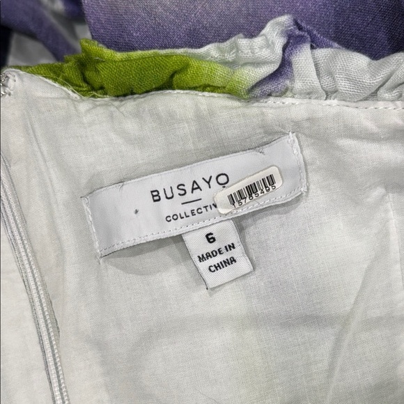 Busayo One Shoulder Ruffle Tie Dye Maxi Purple White and Green Dress - 6 - Picture 6 of 7